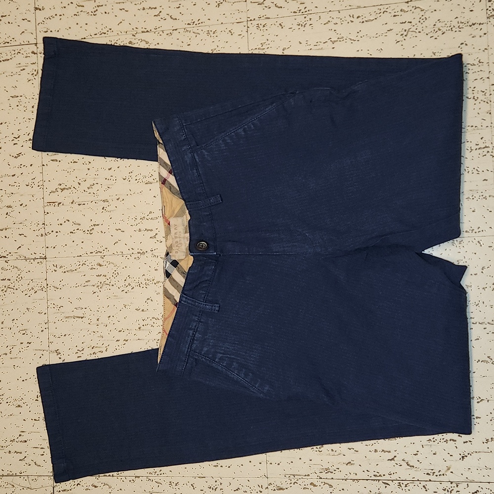 Burberry London Navy Blue Corduroy Casual Straight Slim Fit Dress Pants Vintage